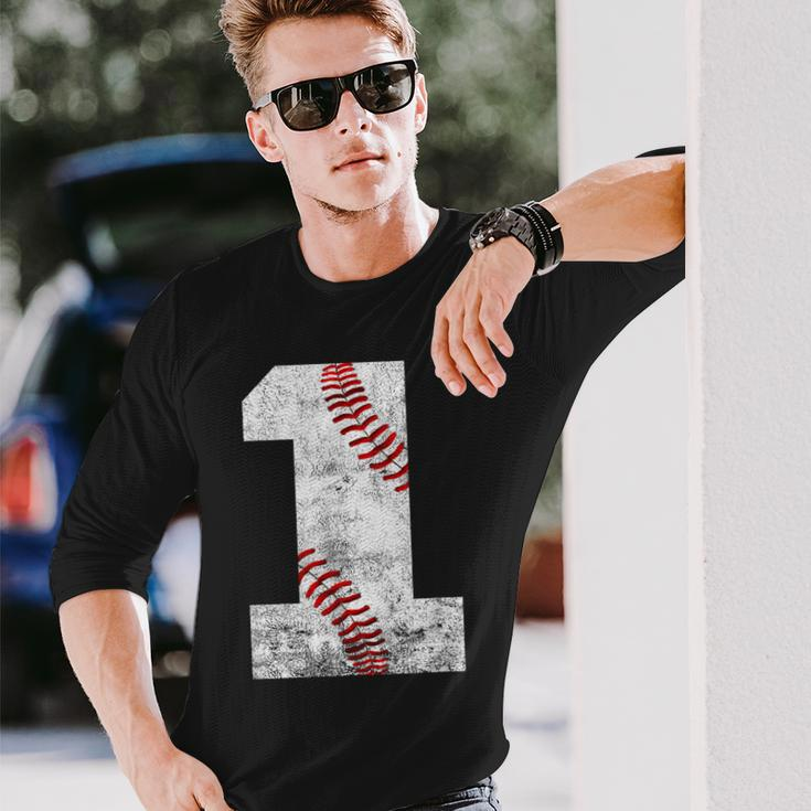 Baseball Jersey Number 1 Vintage 1St Birthday Long Sleeve T-Shirt Gifts for Him