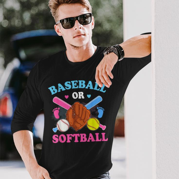 Baseball Or Softball Gender Reveal Baby Party Boy Girl Long Sleeve T-Shirt Gifts for Him
