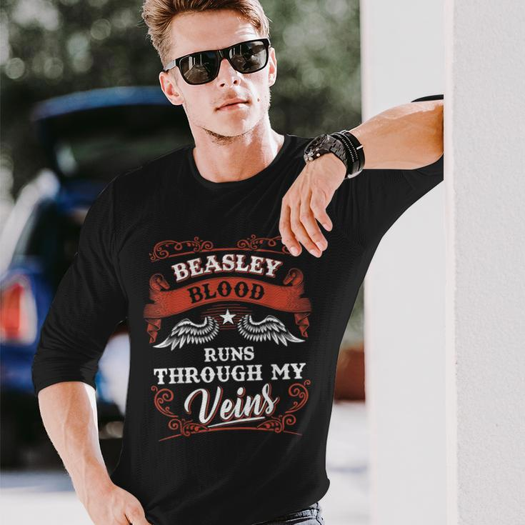 Beasley Blood Runs Through My Veins Family Christmas Long Sleeve T-Shirt Gifts for Him