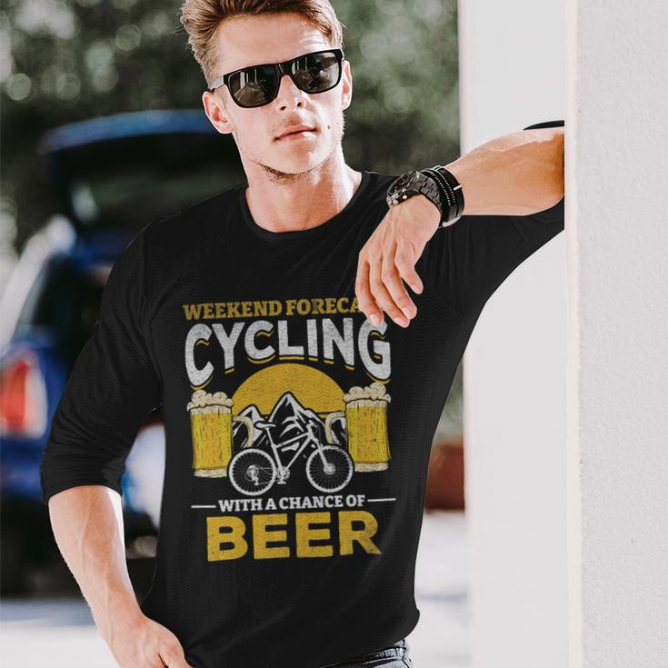 Beer Bicyclist Weekend Forecast Cycling With A Chance Of Beer Long Sleeve T-Shirt Gifts for Him