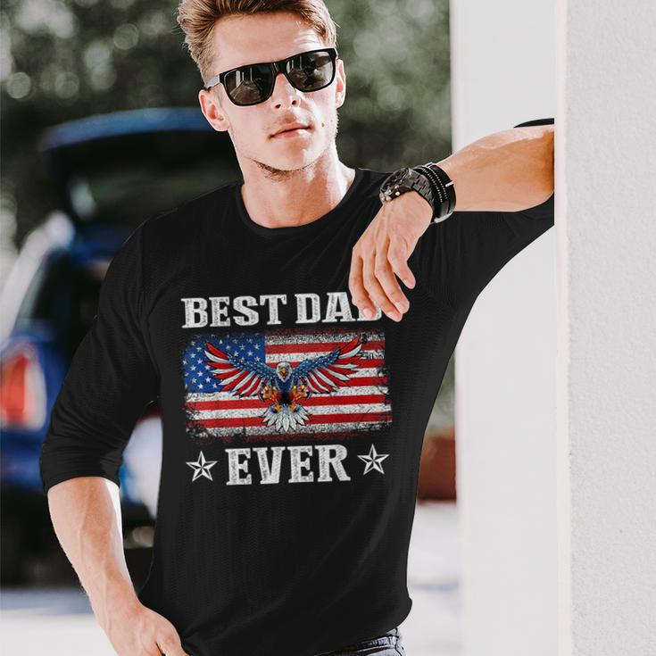 Best Dad Ever With Us American Flag Fathers Day Eagle Long Sleeve T-Shirt Gifts for Him