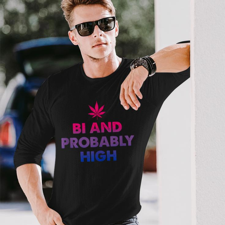 Bi And Probably High Bisexual Flag Pot Weed Marijuana Long Sleeve T-Shirt Gifts for Him