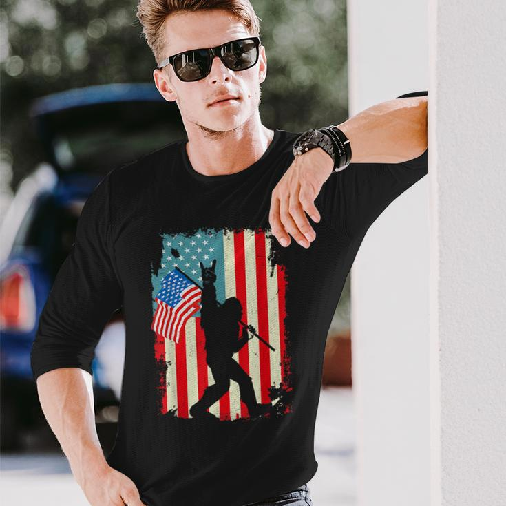 Bigfoot Rock And Roll Usa Flag Fourth 4Th Of July Long Sleeve T-Shirt Gifts for Him