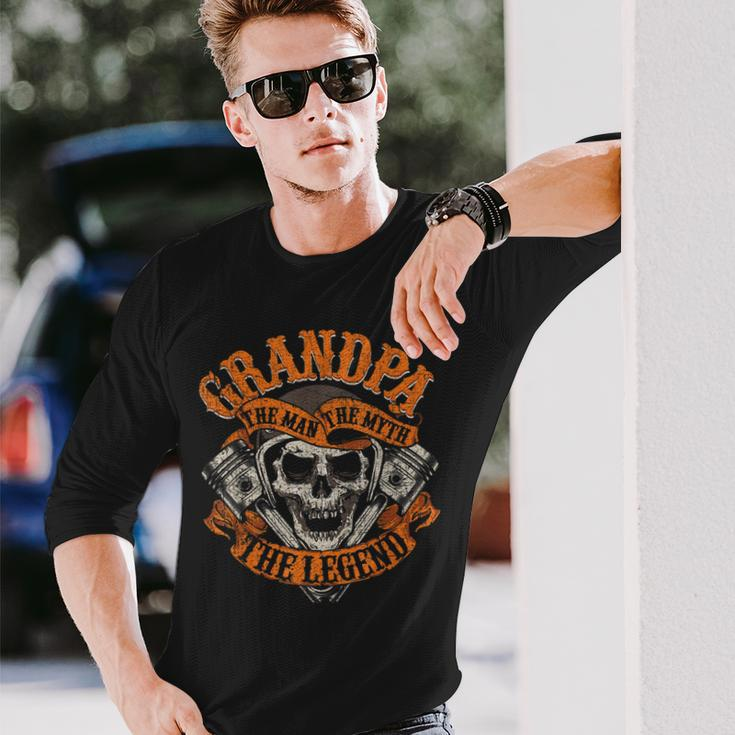 Biker Grandpa Man Myth Legend Fathers Day Grunge Motorcycle Long Sleeve T-Shirt T-Shirt Gifts for Him