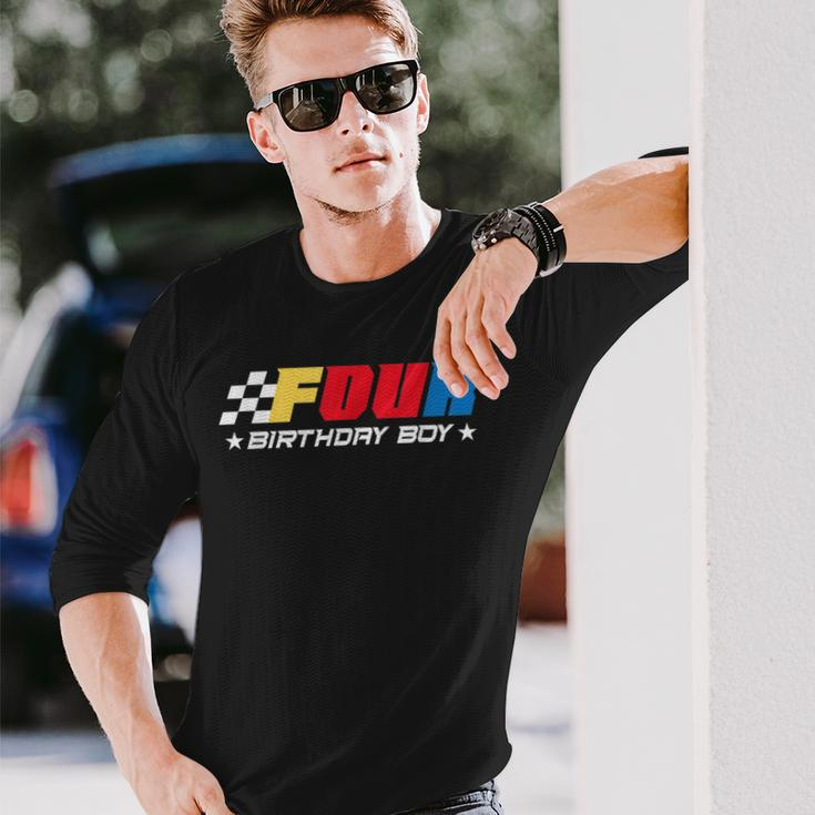 Birthday Boy 4 Four Race Car 4Th Racing Pit Crew Driver Long Sleeve T-Shirt Gifts for Him