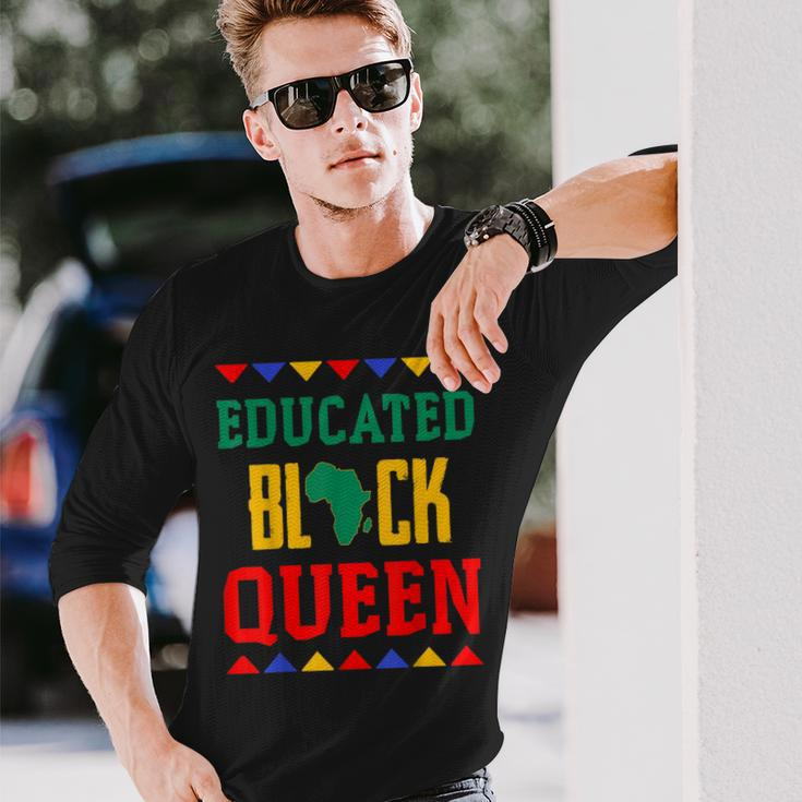 Black Queen Educated African Pride Dashiki Long Sleeve T-Shirt Gifts for Him