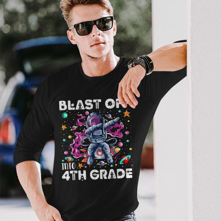 Blast Off Into 4Th Grade First Day Of School Space Rocket Long Sleeve T-Shirt Gifts for Him