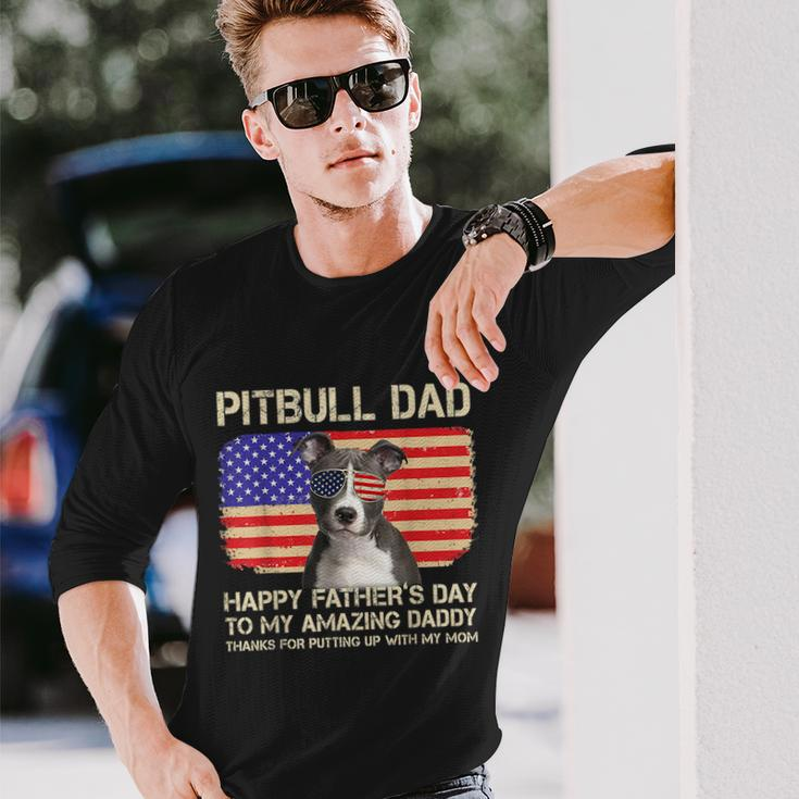 Blue Nose Pitbull Dad Happy Fathers Day To My Amazing Daddy Long Sleeve T-Shirt Gifts for Him