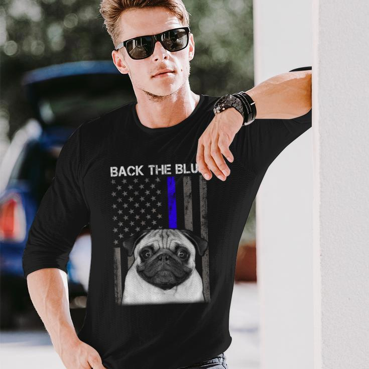 Back The Blue Thin Blue Line Us Flag Pug Do Long Sleeve T-Shirt Gifts for Him