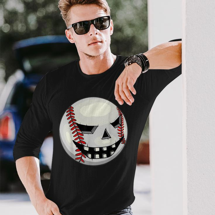 Boys Halloween Jack O Lantern Baseball Player Coach Pitcher Long Sleeve T-Shirt Gifts for Him