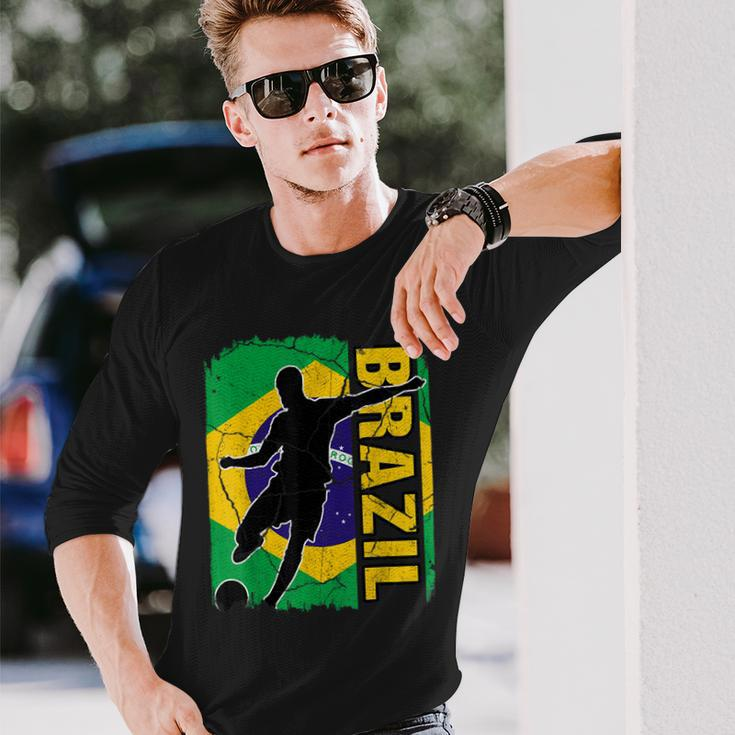 Brazilian Soccer Team Brazil Flag Jersey Football Fans Long Sleeve T-Shirt Gifts for Him