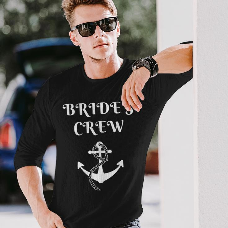 Brides Crew White Font And Anchor Nautical & Wedding Long Sleeve T-Shirt T-Shirt Gifts for Him