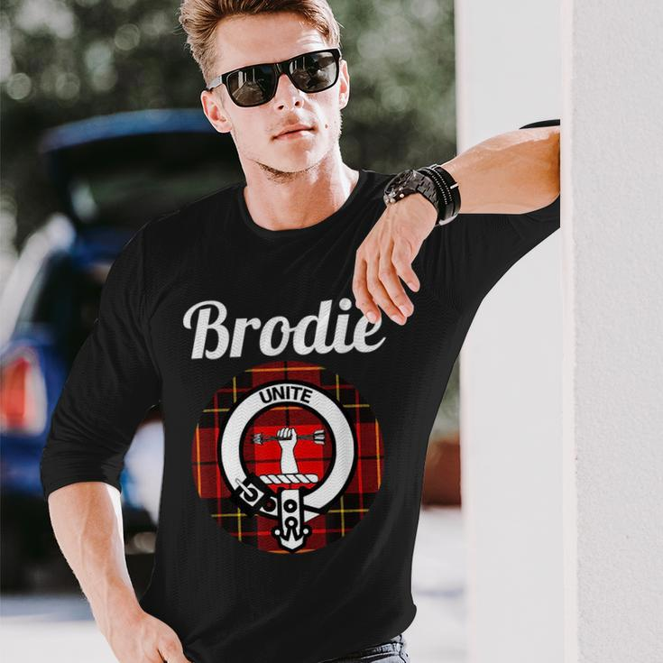 Brodie Clan Scottish Name Coat Of Arms Tartan Long Sleeve T-Shirt Gifts for Him