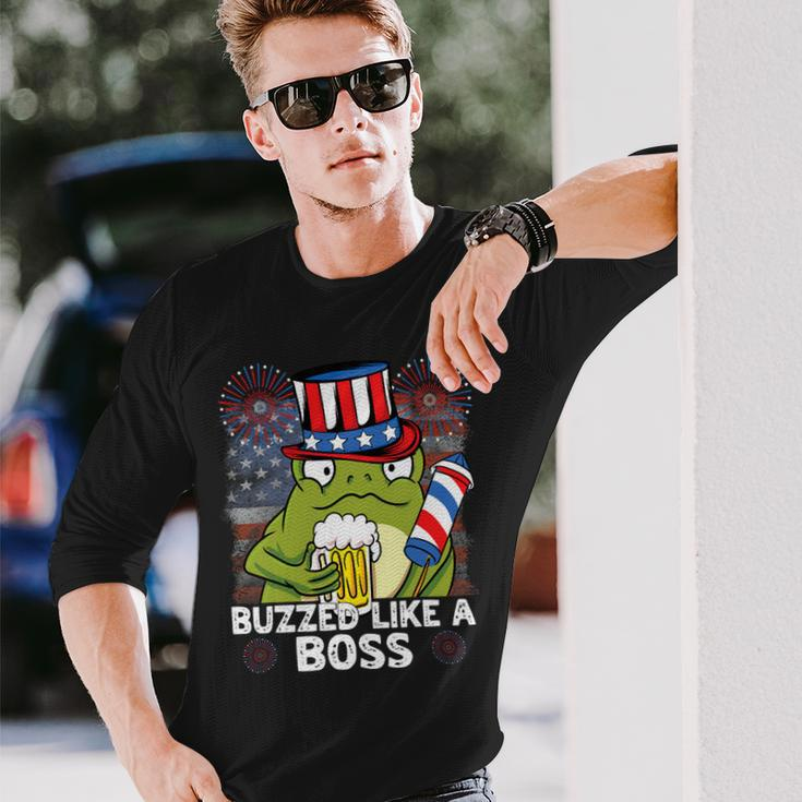 Buzzed Like A Boss 4Th Of July American Flag Frog Men Women Long Sleeve T-Shirt Gifts for Him