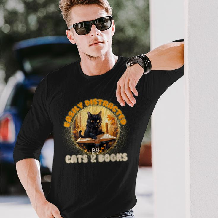 Cat Easily Distracted By Cats And Books Long Sleeve T-Shirt T-Shirt Gifts for Him