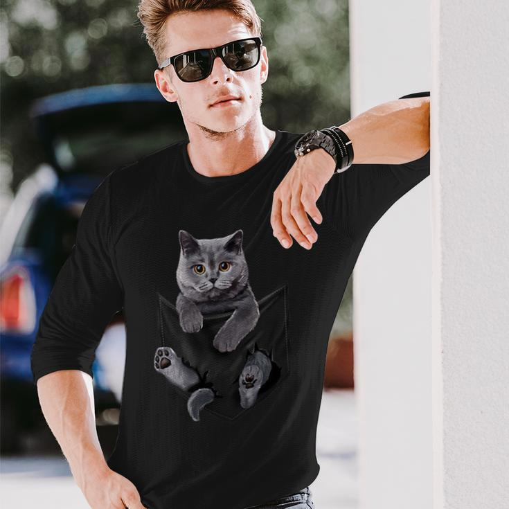 Cat Lovers British Shorthair In Pocket Kitten Long Sleeve T-Shirt Gifts for Him