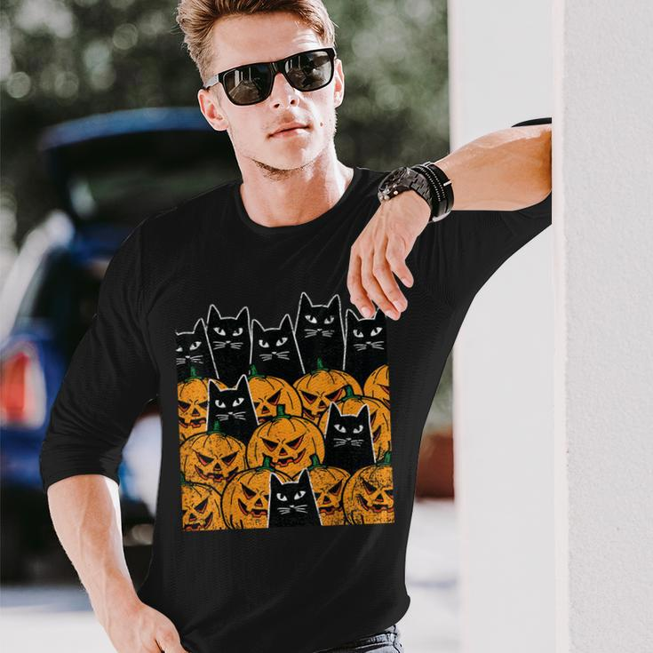 Cat Pumpkin Halloween Costume Spooky Black Animal Long Sleeve T-Shirt Gifts for Him
