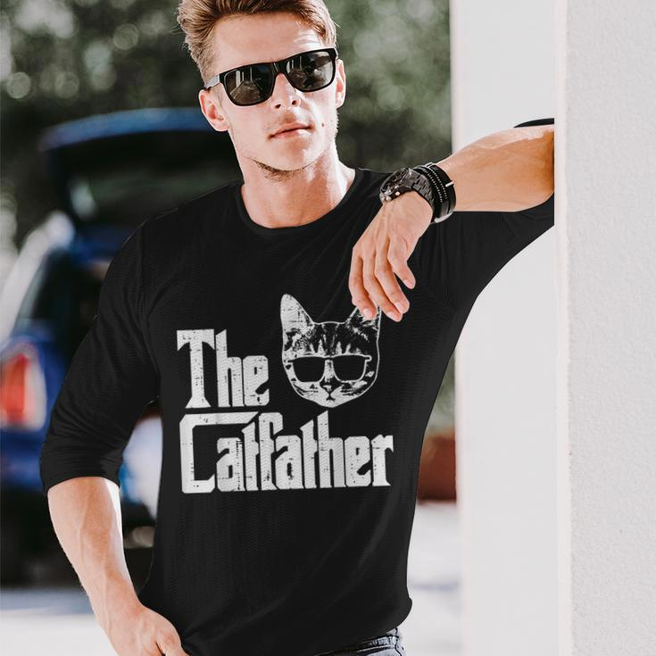 The Catfather Cat Dad Fathers Day Movie Pun Papa Long Sleeve T-Shirt T-Shirt Gifts for Him