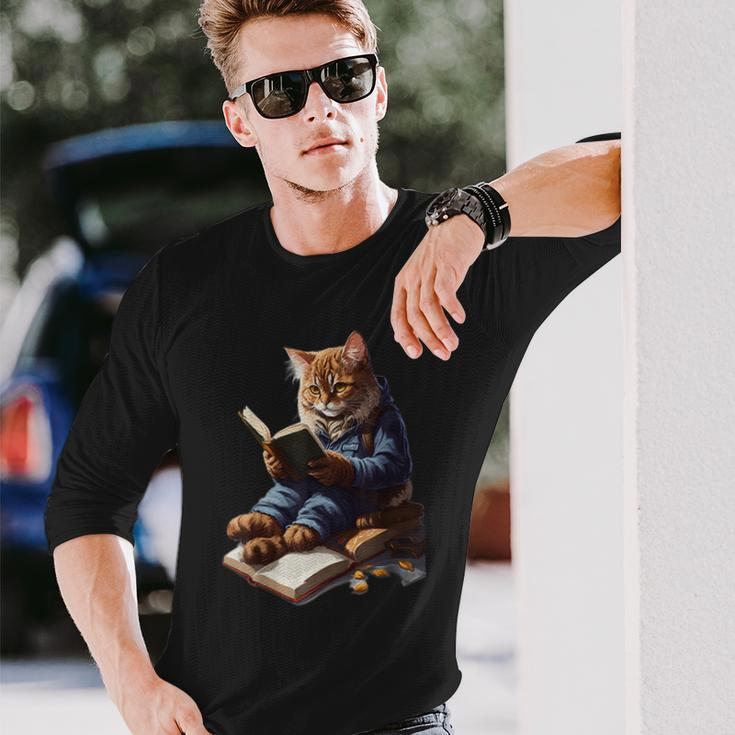 Cats Reading A Book Graphic Cat Kitten Lovers Long Sleeve T-Shirt Gifts for Him