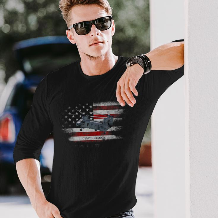 Ch-47 Chinook Helicopter Usa Flag Helicopter Pilot Long Sleeve T-Shirt T-Shirt Gifts for Him