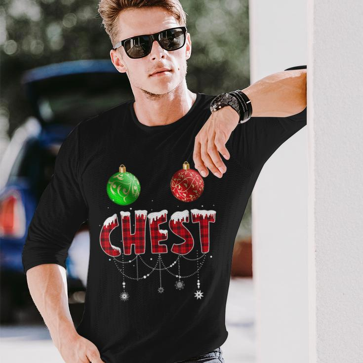Chest Nuts Christmas Red Plaid Matching Couple Chestnuts Long Sleeve T-Shirt Gifts for Him