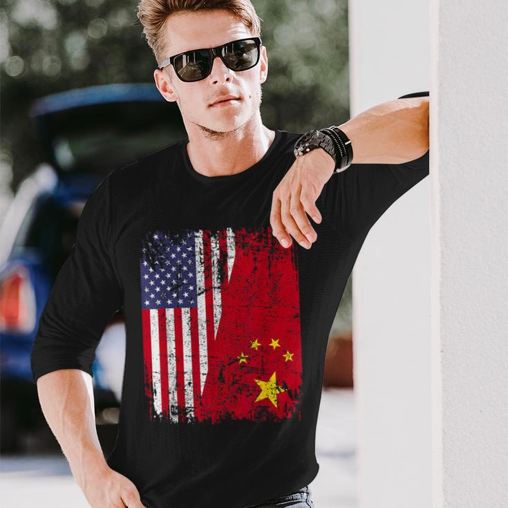 Chinese Roots Half American Flag Usa China Flag Long Sleeve T-Shirt Gifts for Him