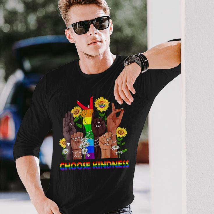 Choose Kindness Sign Language Hand Lgbtq Gay Les Pride Asl Long Sleeve T-Shirt T-Shirt Gifts for Him