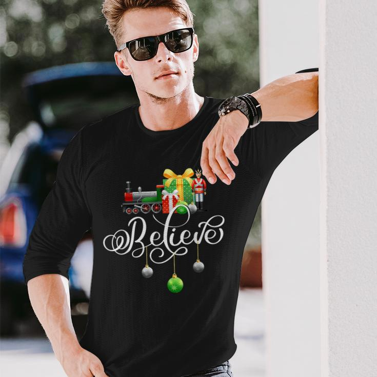 Christmas Train Christmas Believe Polar Express Xmas Santa Long Sleeve T-Shirt Gifts for Him