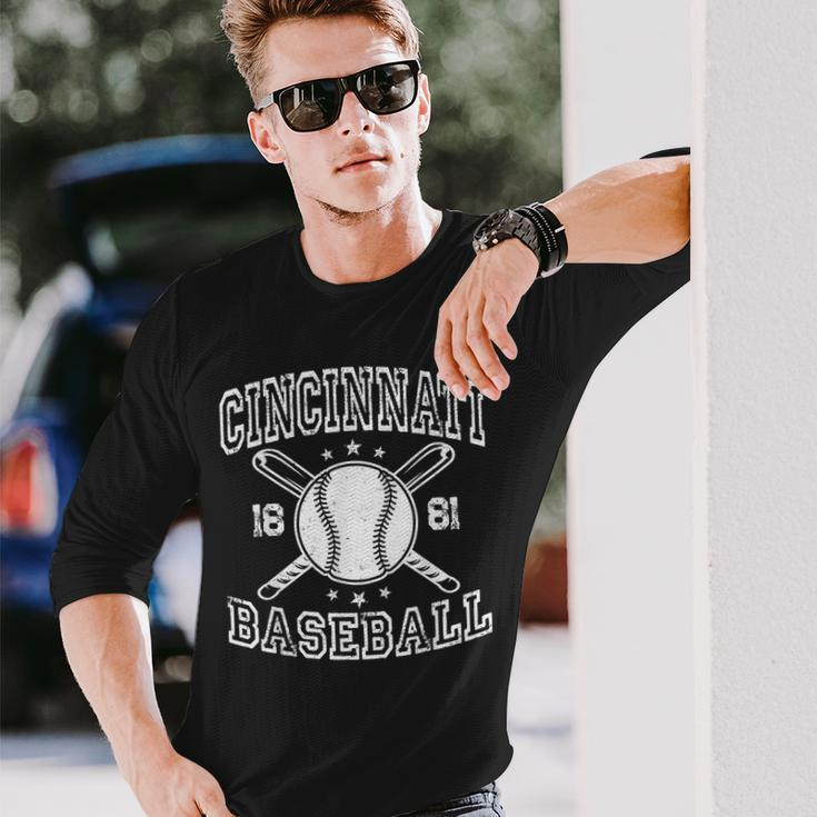 Cincinnati Retro Ohio Vintage Baseball Pride Us State Long Sleeve T-Shirt Gifts for Him