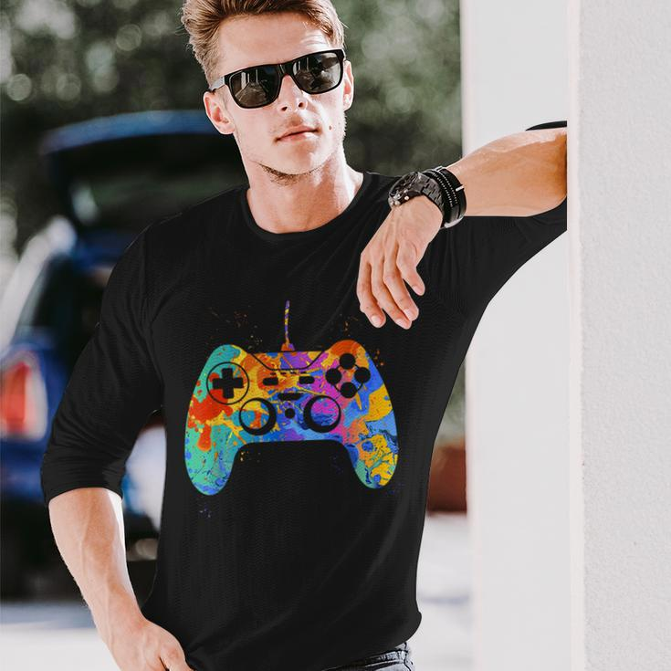 Colorful Gamer Graphic Gaming Controller Graphic Long Sleeve Gifts for Him