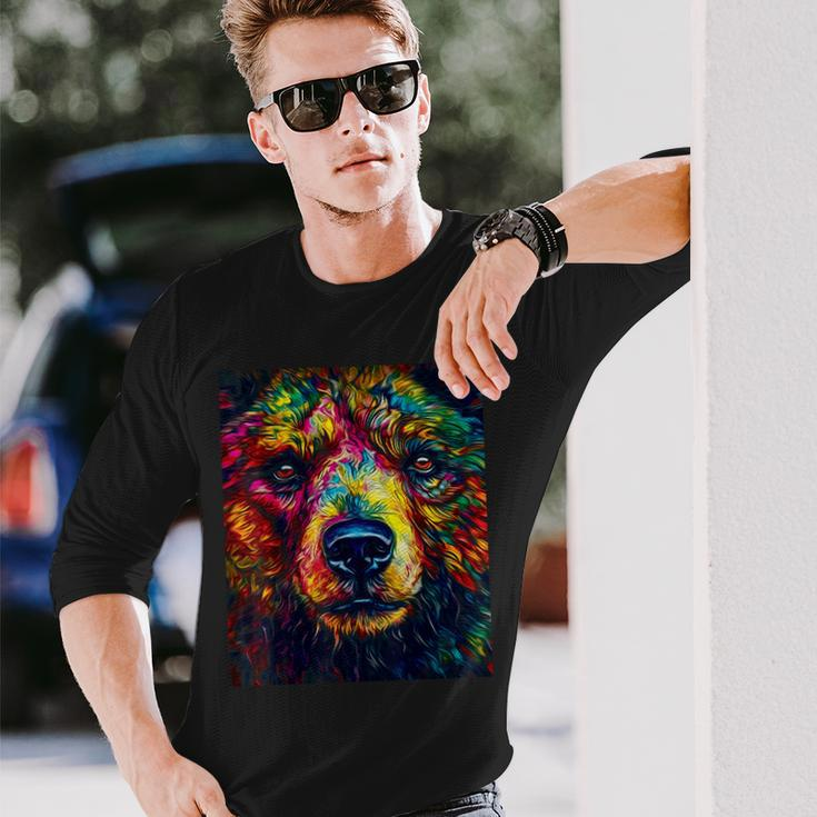 Colorful Grizzly Bear Closeup Long Sleeve T-Shirt Gifts for Him