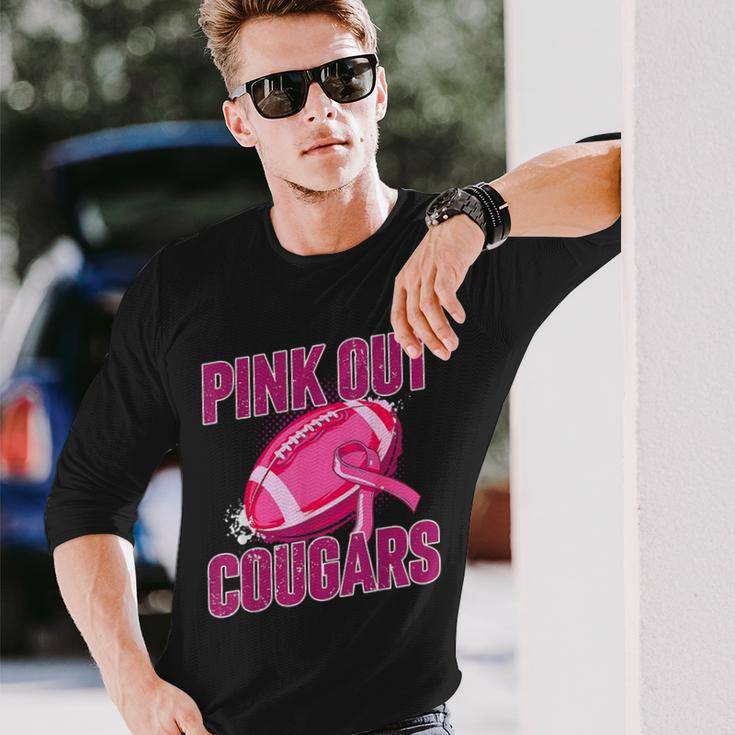 Cougars Pink Out Football Tackle Breast Cancer Long Sleeve T-Shirt Gifts for Him