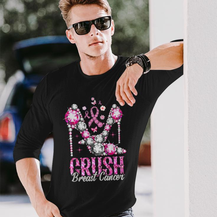 Crush Breast Cancer Awareness Bling Pink Ribbon Long Sleeve T-Shirt Gifts for Him
