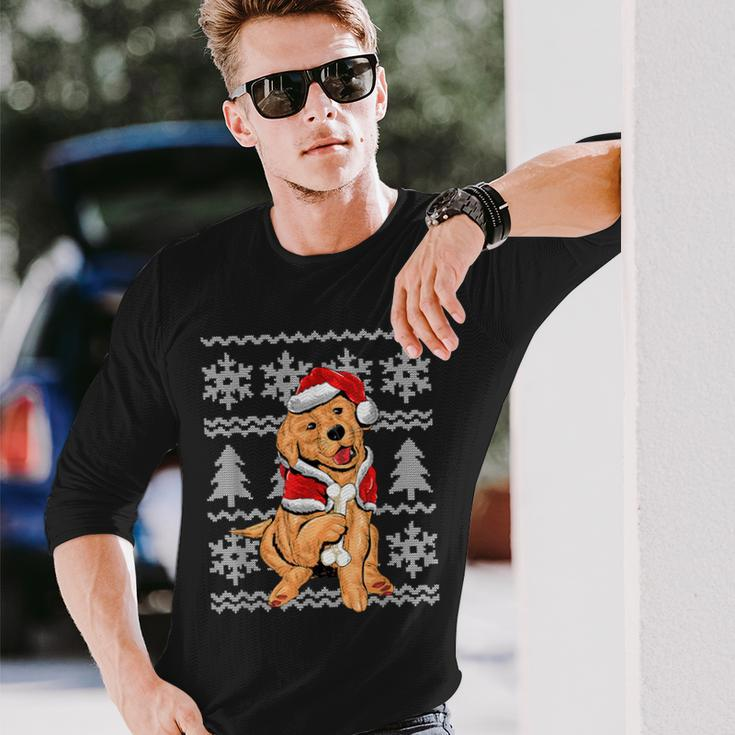 Cute Dog Santa Hat Ugly Christmas Sweater Holiday Long Sleeve T-Shirt Gifts for Him