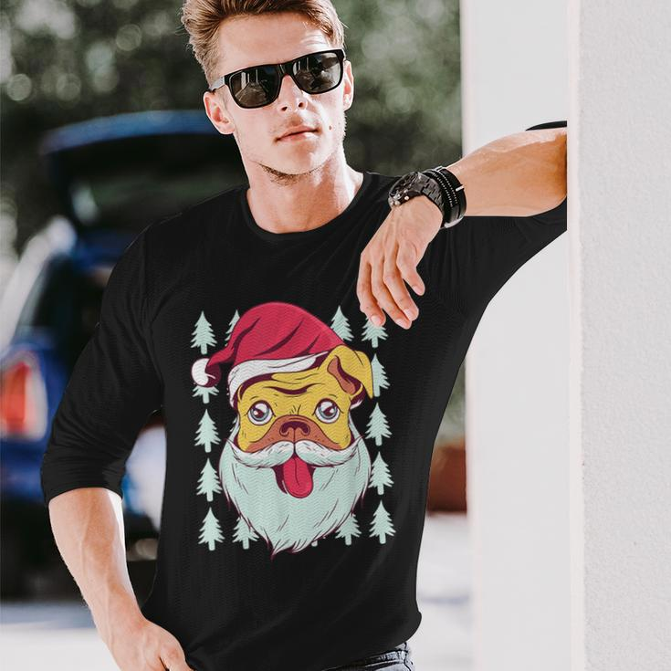 Cute Pug Santa Dog Ugly Christmas Sweater Meme Long Sleeve T-Shirt Gifts for Him