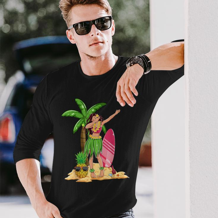 Dabbing Hawaiian Girl Summer Vacation Hawaii Pineapple Palm Long Sleeve T-Shirt T-Shirt Gifts for Him