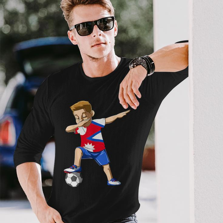 Dabbing Soccer Boy Nepal Jersey Nepalese Long Sleeve T-Shirt T-Shirt Gifts for Him