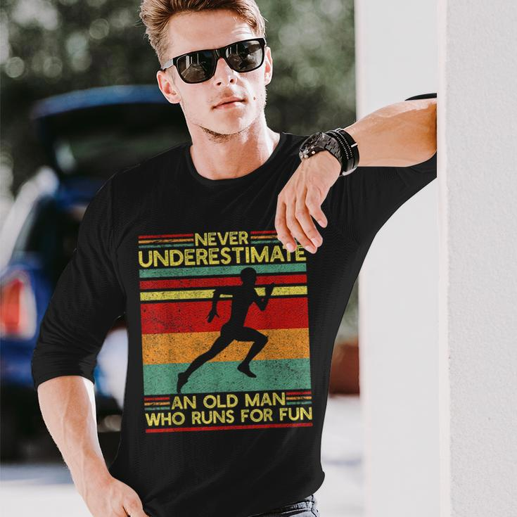 Dad Love Never Underestimate An Old Man Who Runs For Fun Long Sleeve T-Shirt Gifts for Him