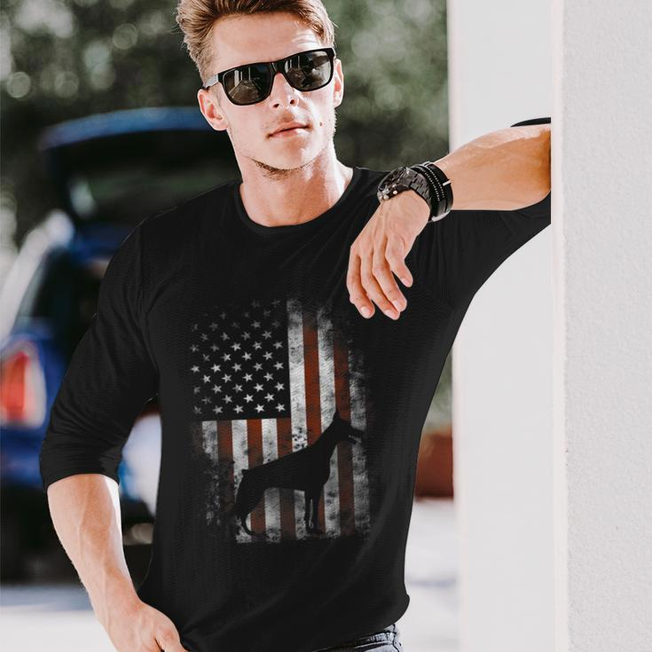 Doberman Pinscher American Flag Patriotic Long Sleeve T-Shirt Gifts for Him