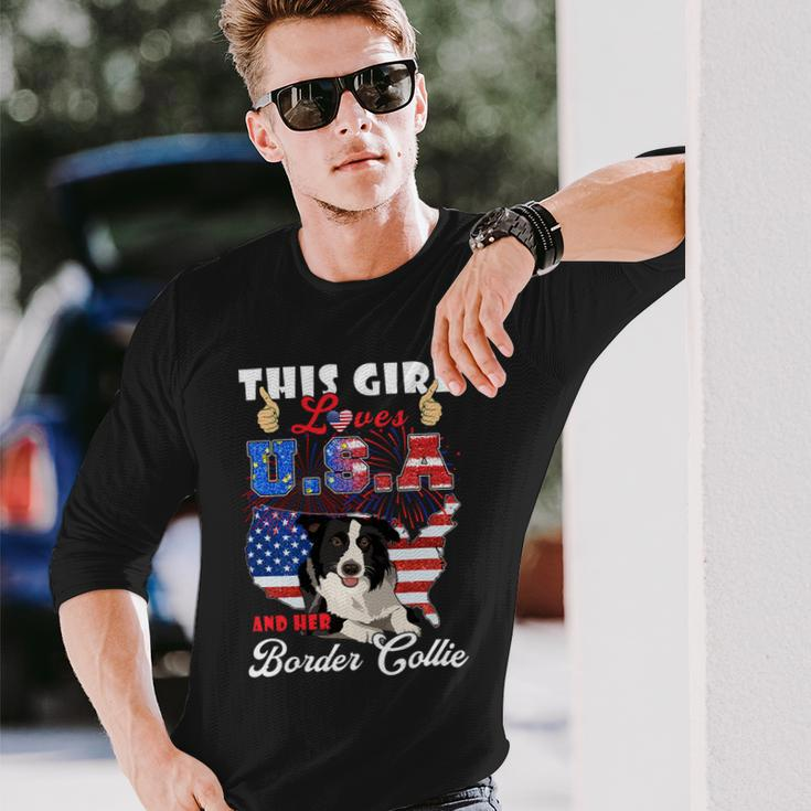 Dog Border Collie This Girl Loves Usa And Her Dog 4Th Of July Border Collie Long Sleeve T-Shirt Gifts for Him