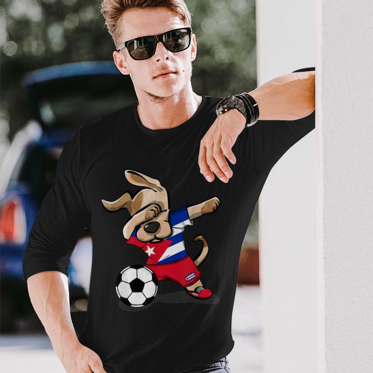 Dog Dabbing Soccer Cuba Jersey Cuban Football Long Sleeve T-Shirt Gifts for Him