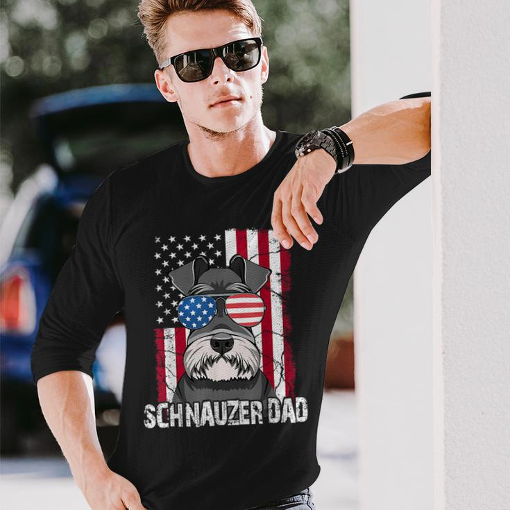 Dog Dad Fathers Day Mini Schnauzer Usa Flag 4Th Of July Long Sleeve T-Shirt Gifts for Him