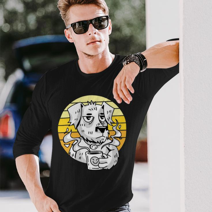 Dog Dad Shirt Golden Retriever Vintage Dog Coffee Lover Long Sleeve T-Shirt Gifts for Him