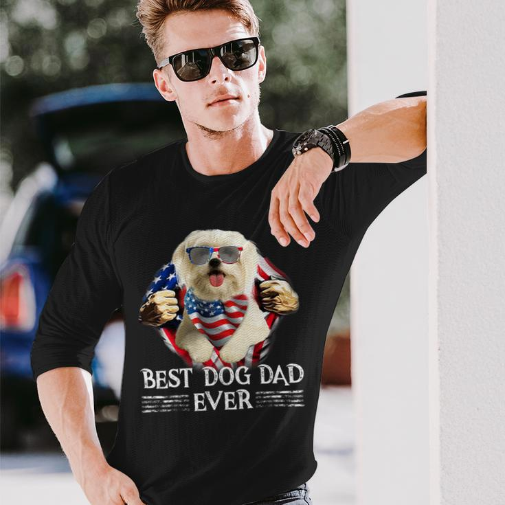 Dog Maltese Best Maltese Dad Ever American Flag 4Th Of July Men Long Sleeve T-Shirt Gifts for Him