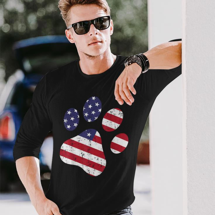Dog Paw Print American Flag Usa Cute 4Th Of July Fourth Dogs Long Sleeve T-Shirt Gifts for Him