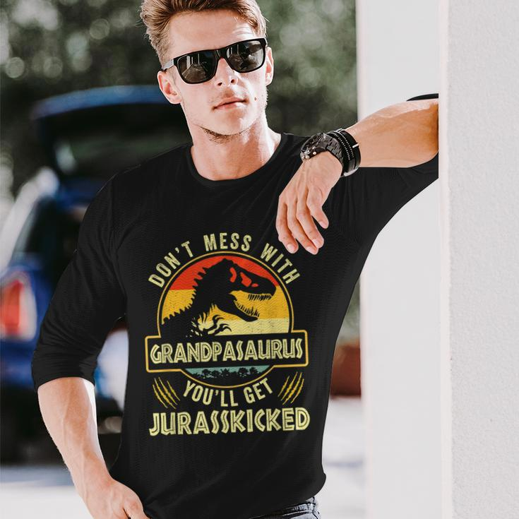 Dont Mess With Grandpasaurus Youll Get Jurasskicked Vintage Long Sleeve T-Shirt Gifts for Him