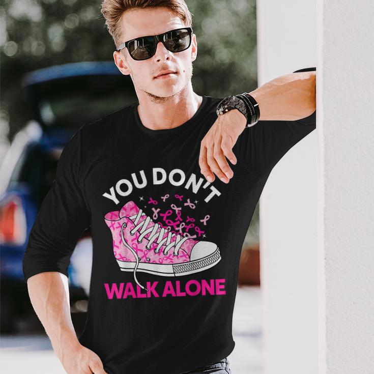 You Don't Walk Alone Pink Shoes Ribbon Breast Cancer Warrior Long Sleeve T-Shirt Gifts for Him