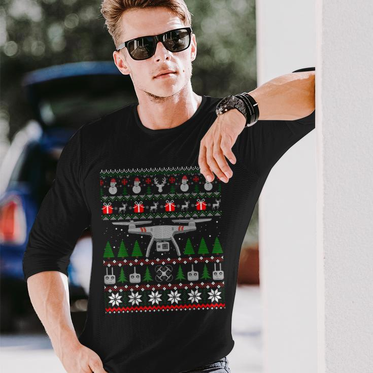 Drone Ugly Christmas Sweater Quadcopter Long Sleeve T-Shirt Gifts for Him