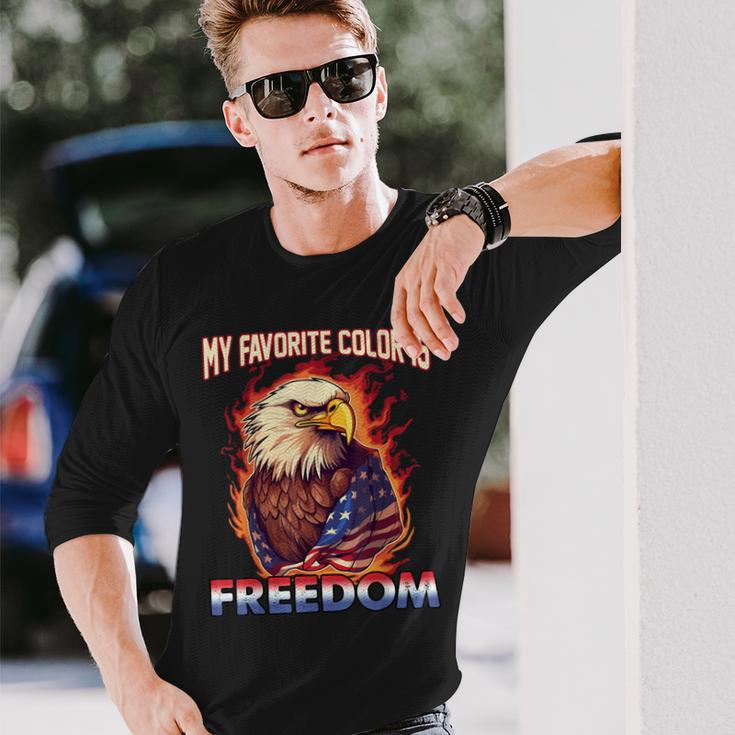 Eagle American Flag My Favorite Color Is Freedom Patriotic Long Sleeve T-Shirt Gifts for Him