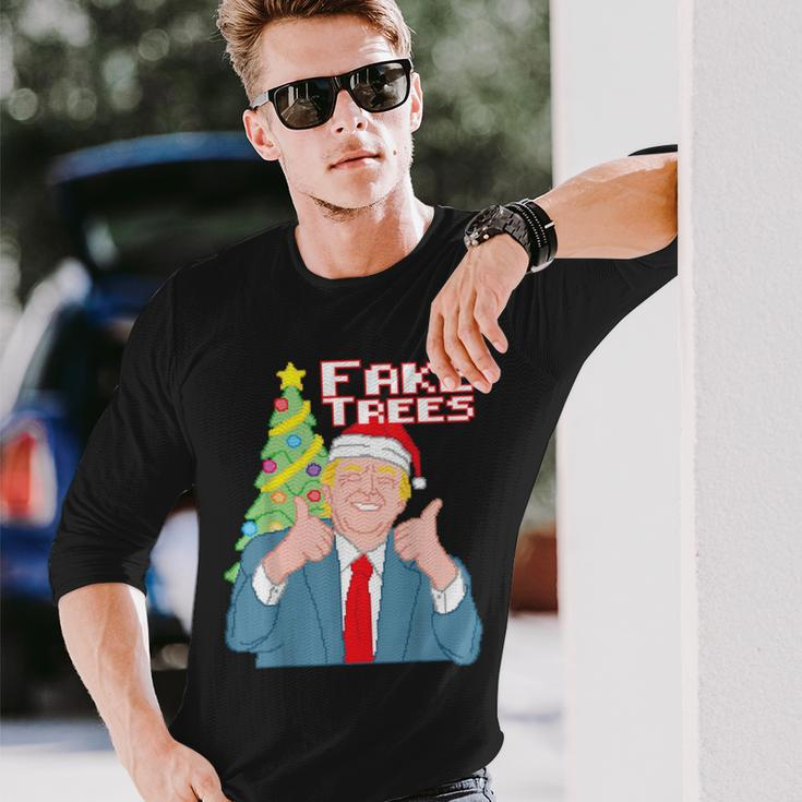 Fake Trees Us President Donald Trump Ugly Christmas Sweater Long Sleeve T-Shirt Gifts for Him
